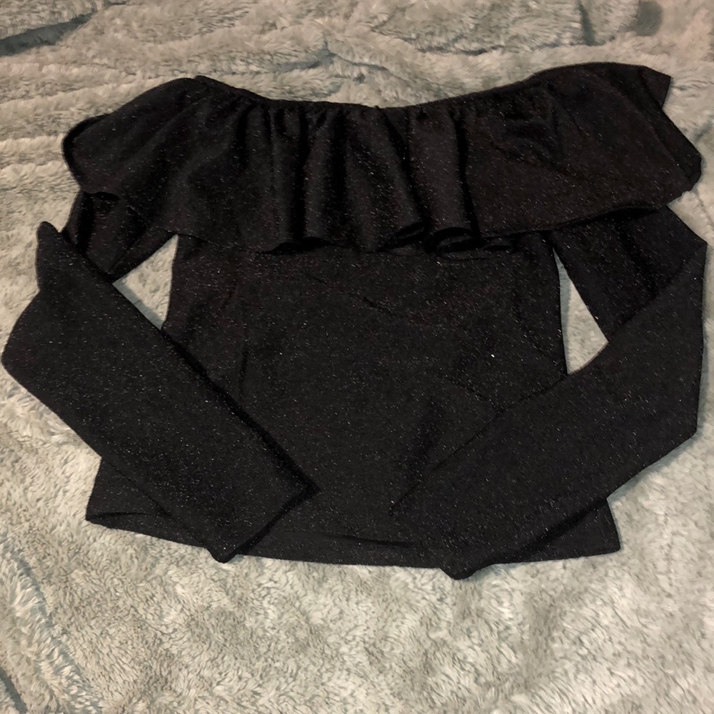H&M Sparkly  Black Off the Shoulder Top